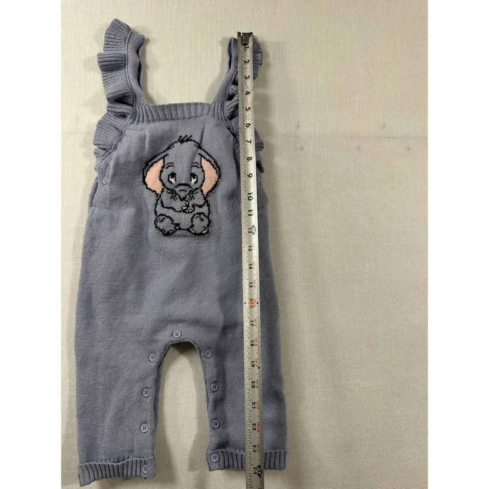 Disney‎ Baby Dumbo Blue Knit Ruffle Overalls Romper 12M